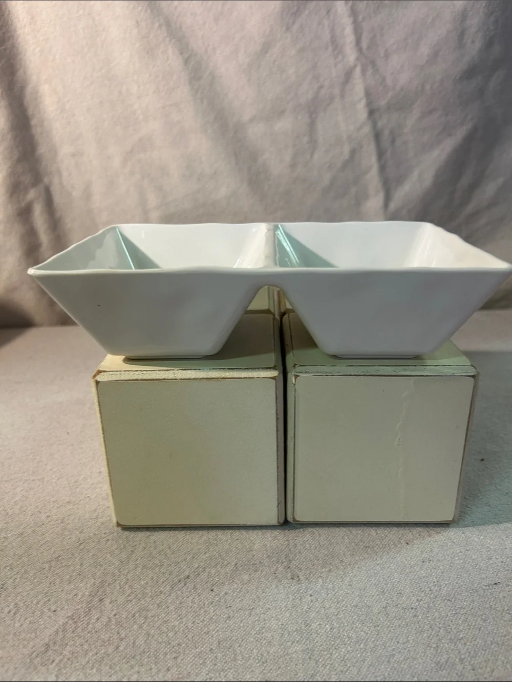 Rae Dunn White Ceramic Double Dip Dish with Lemon & Popsicle Art
